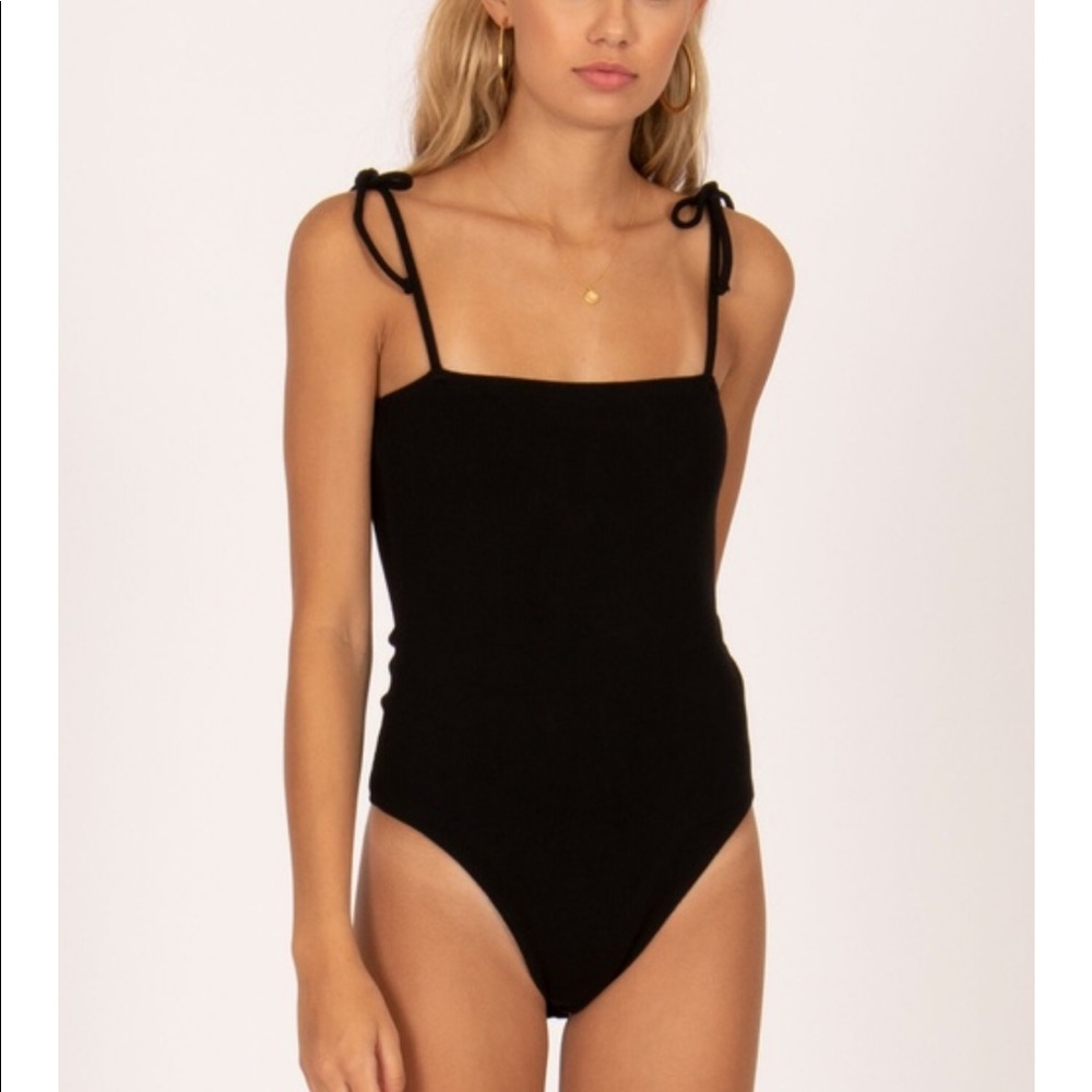 Amuse Society Black Tie-Shoulder Tank Bodysuit